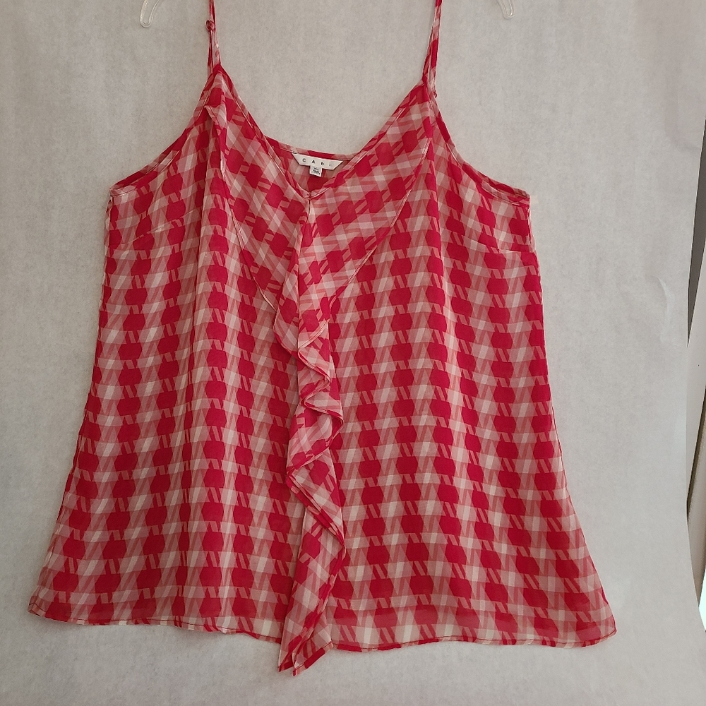 Cabi Red Gingham Ruffle Front Camisole